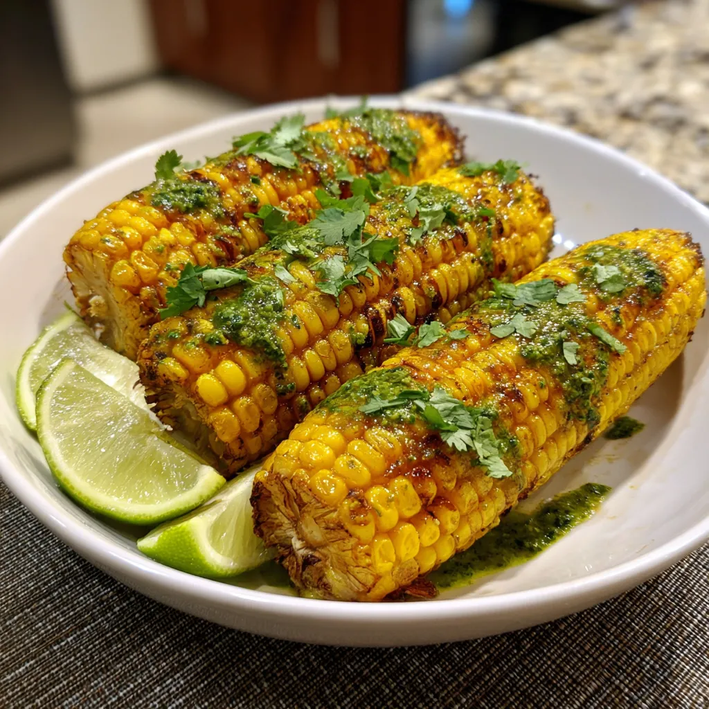 Mojo-verde corn ribs en un plato.