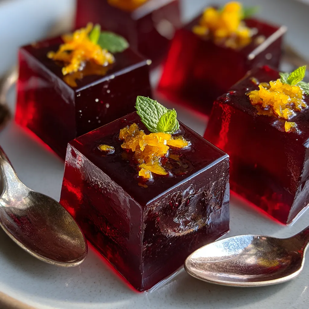 Tinto de verano cubos de jello con hojas de menta.