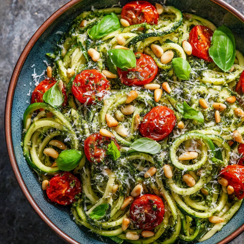 Zucchini noodles con pesto.