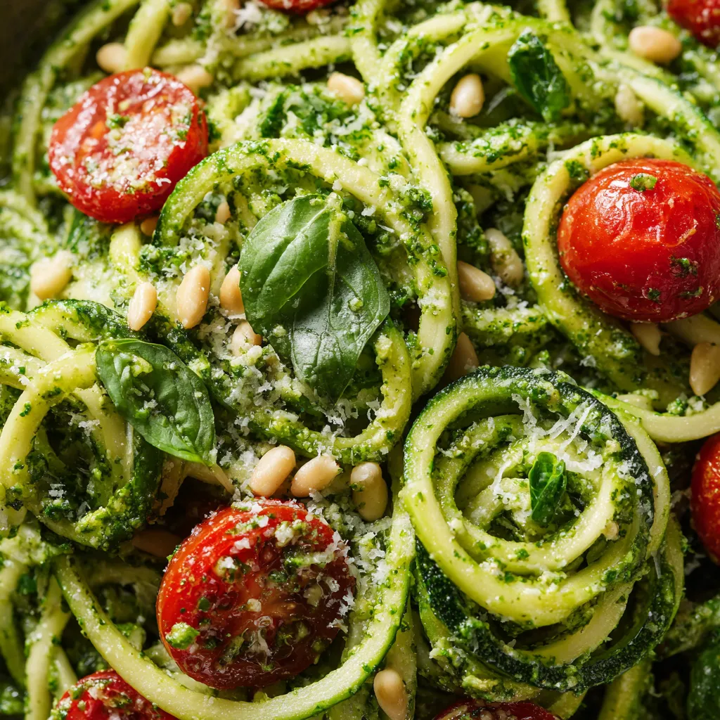 Zucchini noodles con pesto.