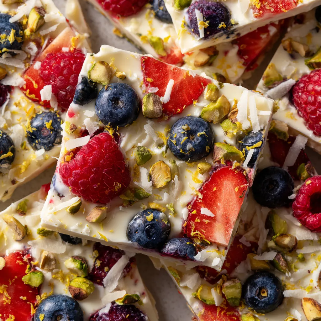 Un bocado de yogur con frutas.
