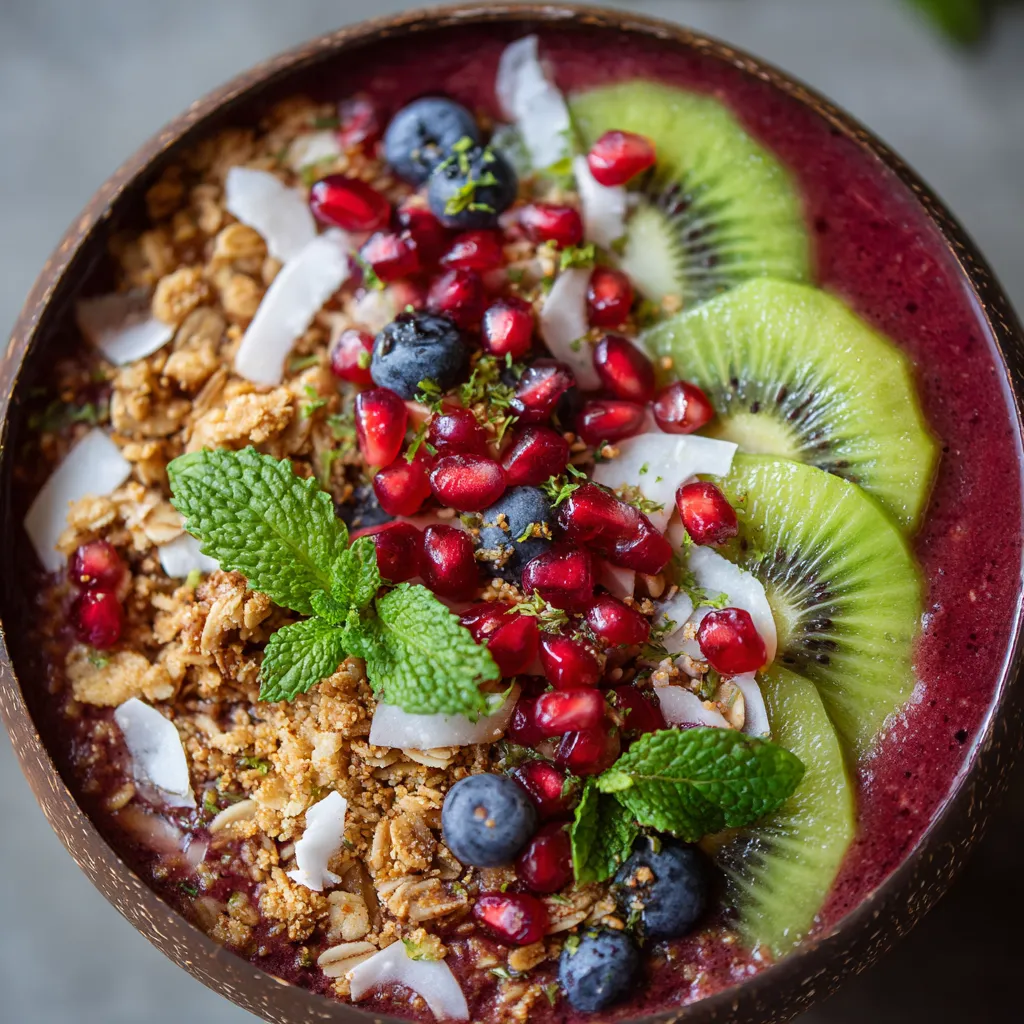 Smoothie bowl con frutas y granola.
