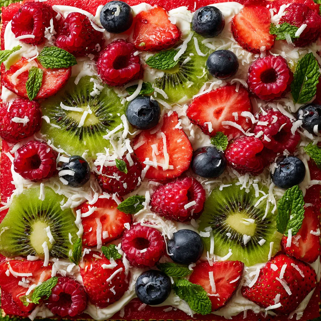 Un plato de frutas con trozos de kiwi, arándanos, fresas y limones.