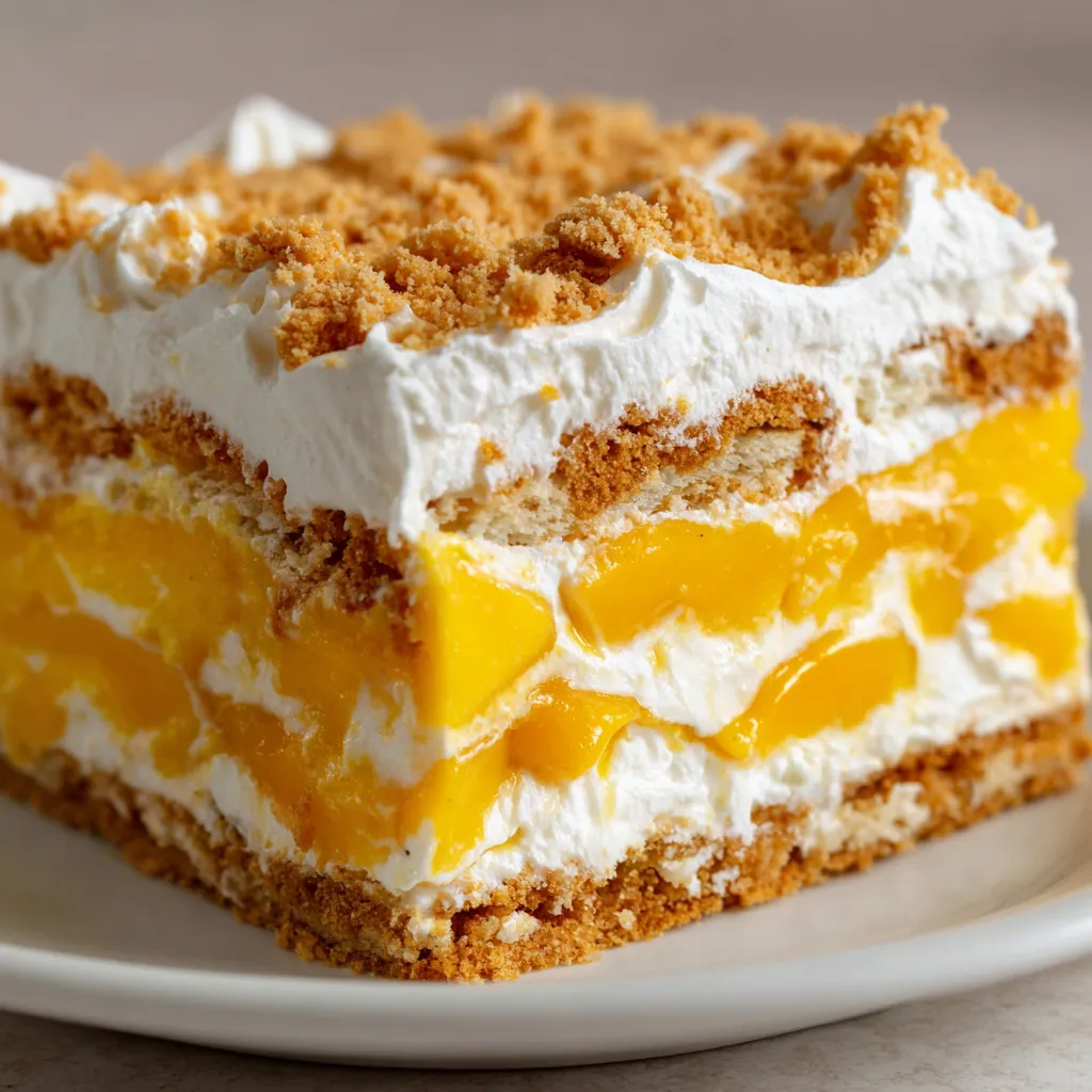 Un trozo de mango flotante con crema de leche.