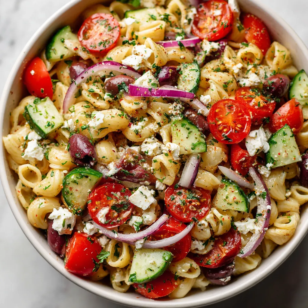 Una ensalada de pasta con verduras.