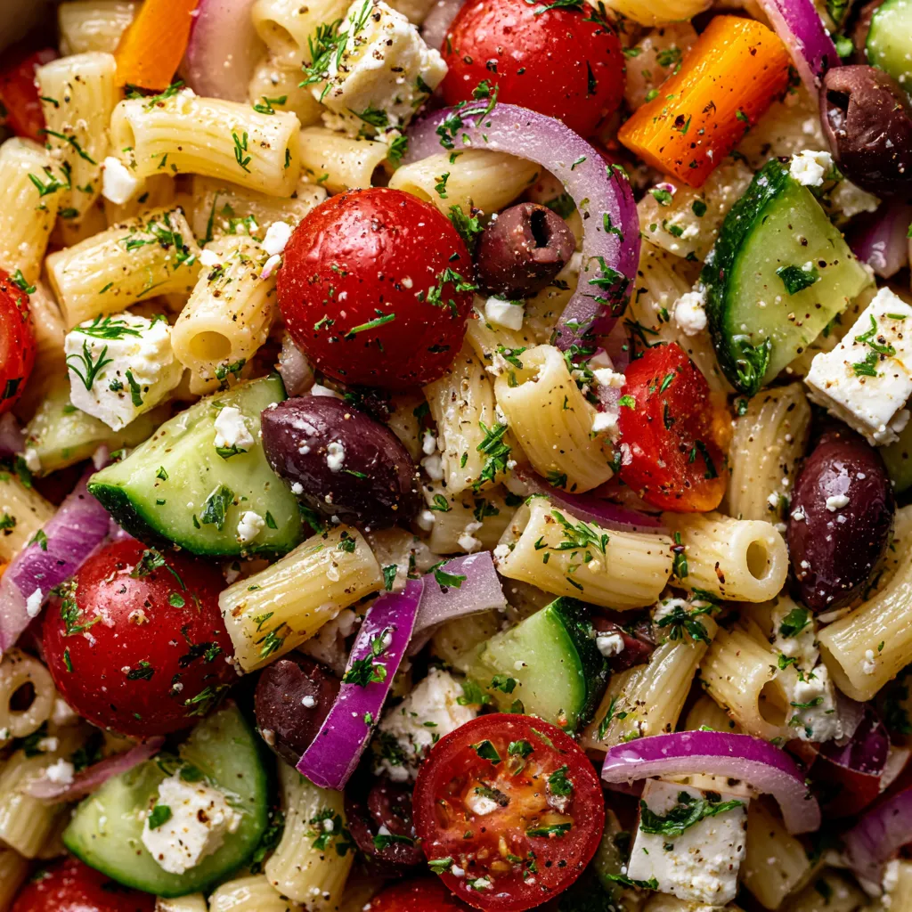 Una ensalada de pasta con verduras.