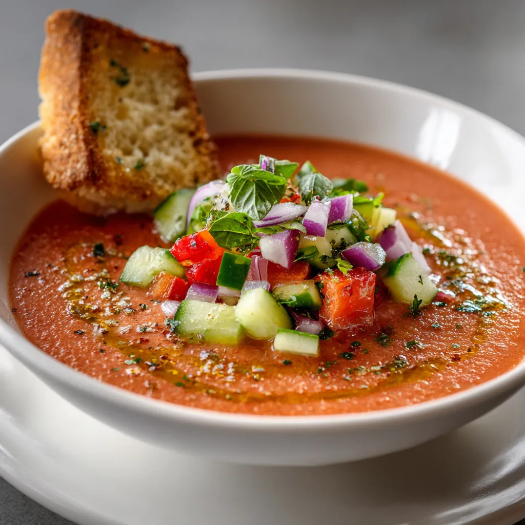Gazpacho con verduras y pan.