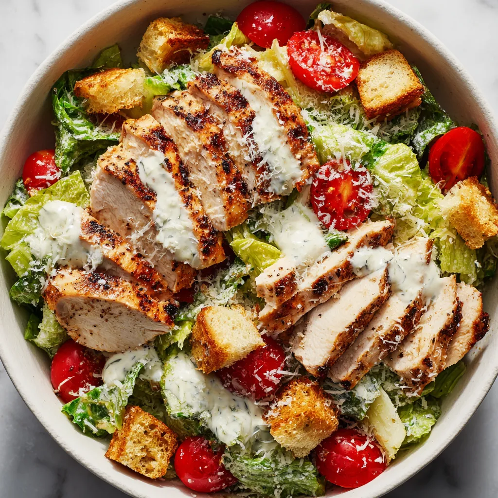 Grilled chicken salad con tomates y queso.