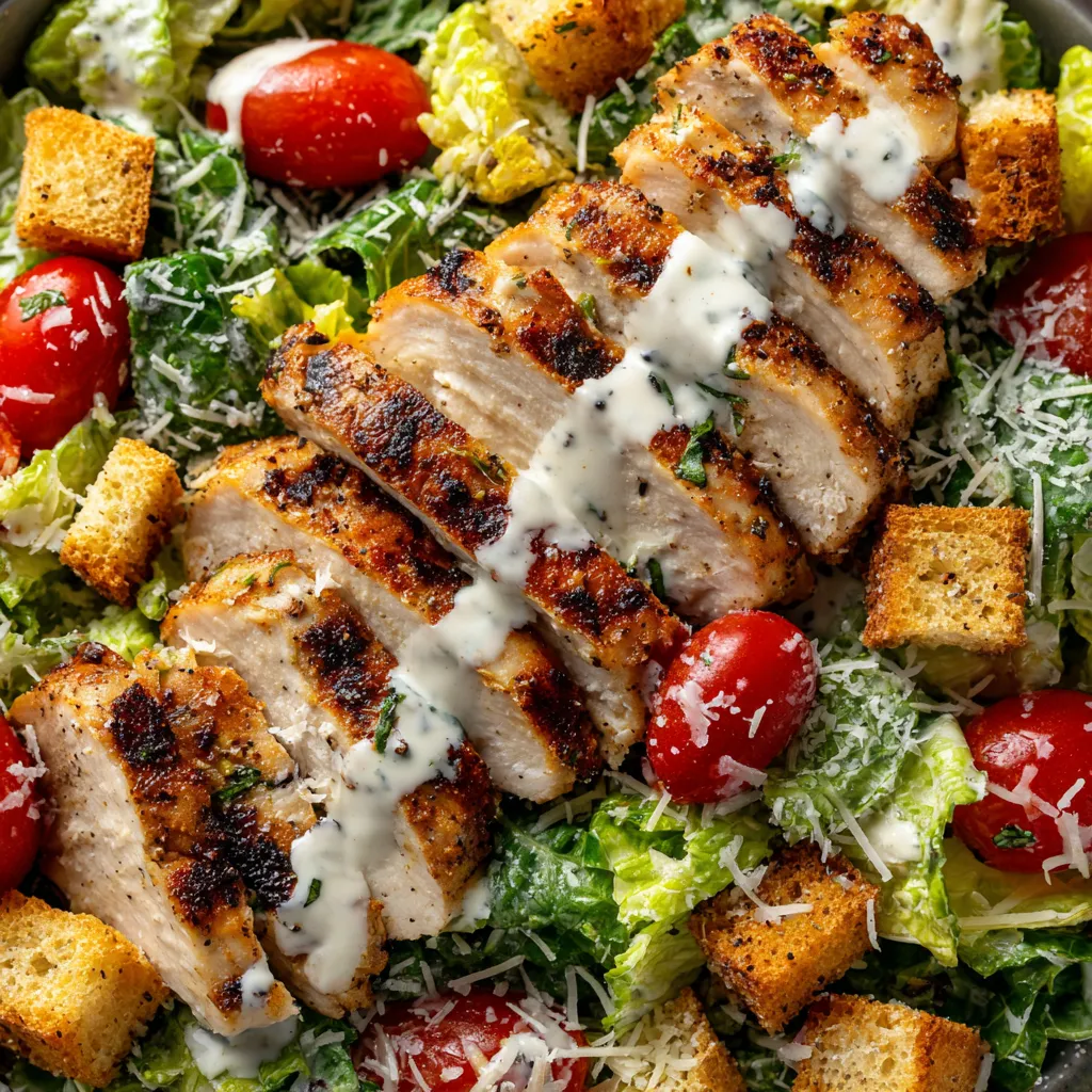 Grilled chicken salad con tomates, cebolla y queso.