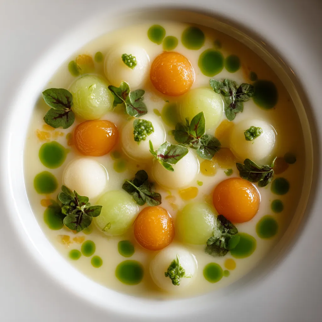Ajoblanco (White gazpacho) con verduras y huevos.