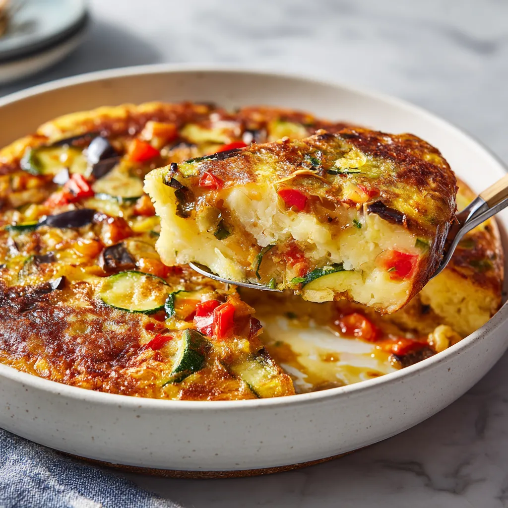 Tortilla de patatas revisitada con pimientos y zanahorias.