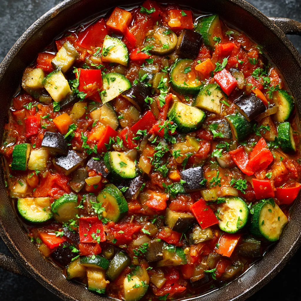 Una cacerola llena de verduras y tomates.