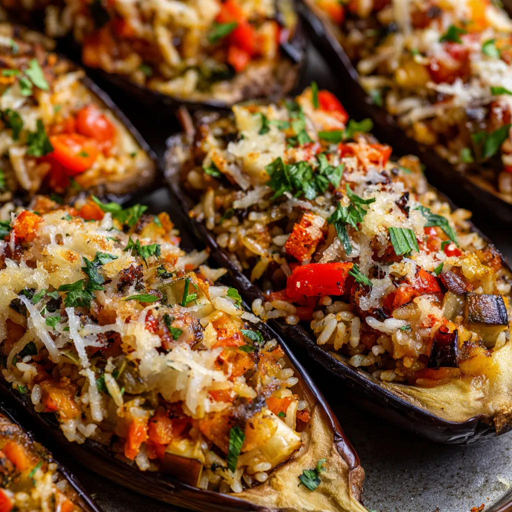 Aubergines farcies vegétariennes.