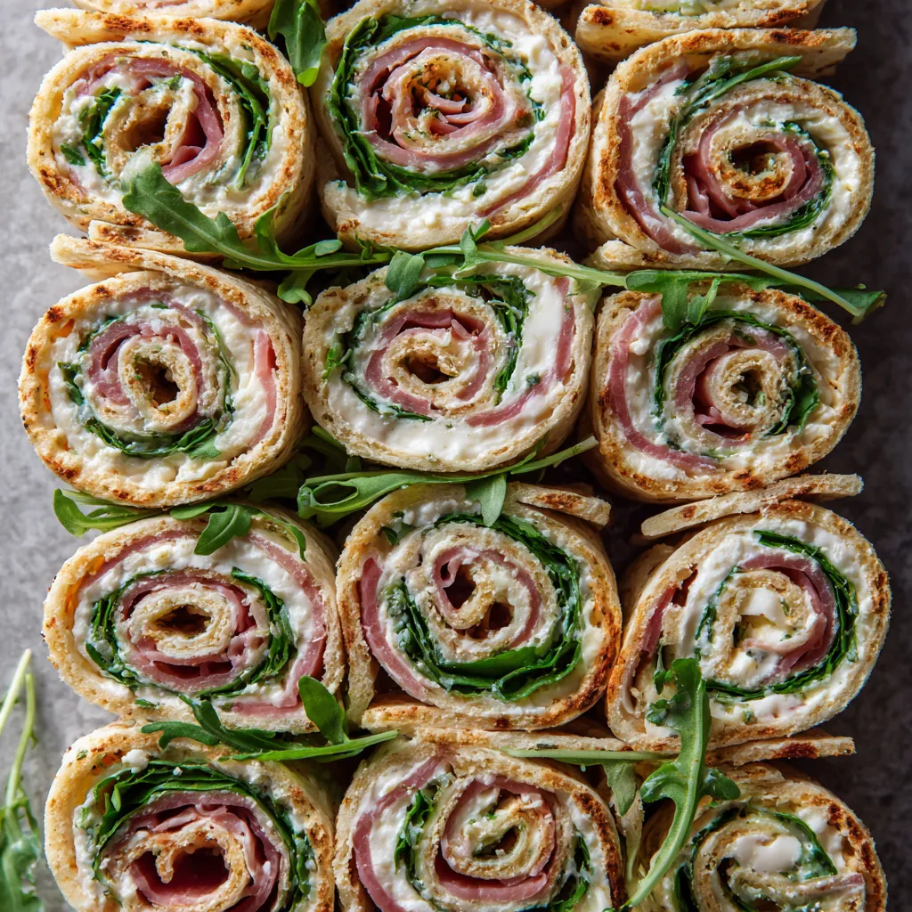 Rollitos de tortilla de trigo con jamón y queso.