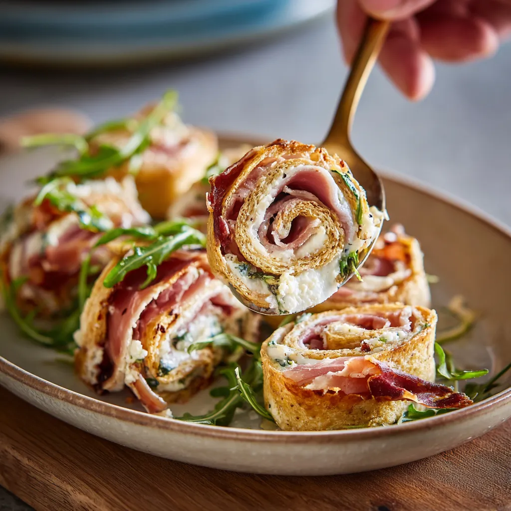 Rollitos de tortilla de trigo con jamón y queso.