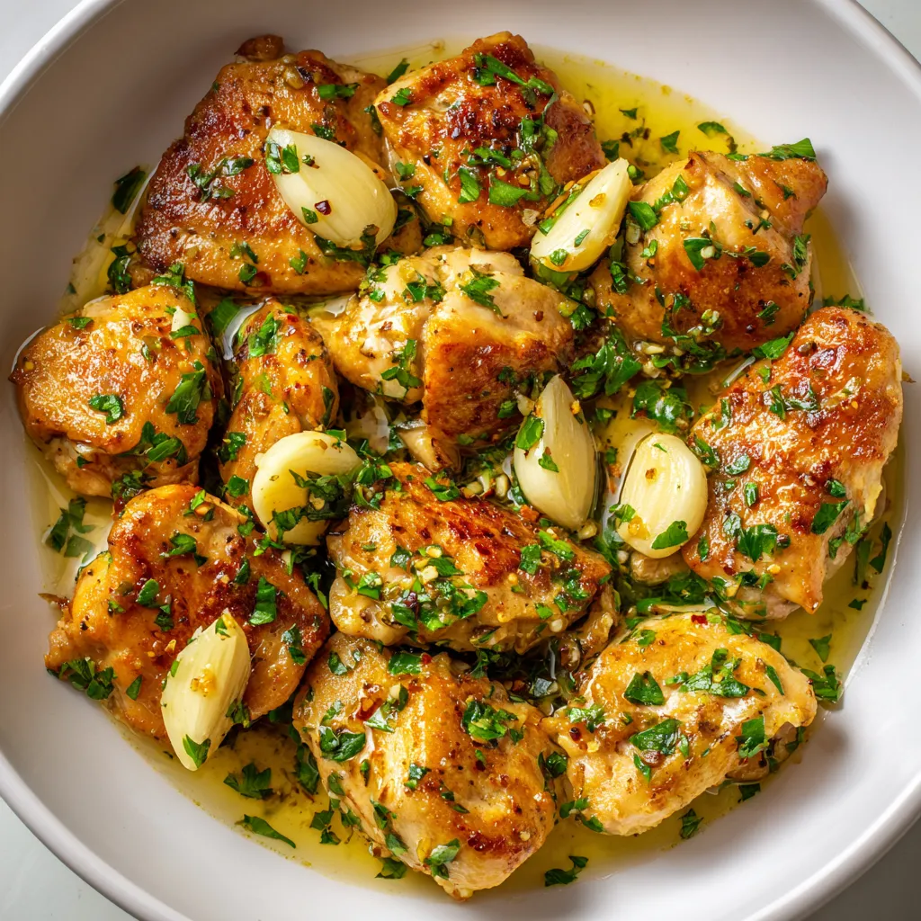 Pollo al Ajillo Exprés en Sartén.