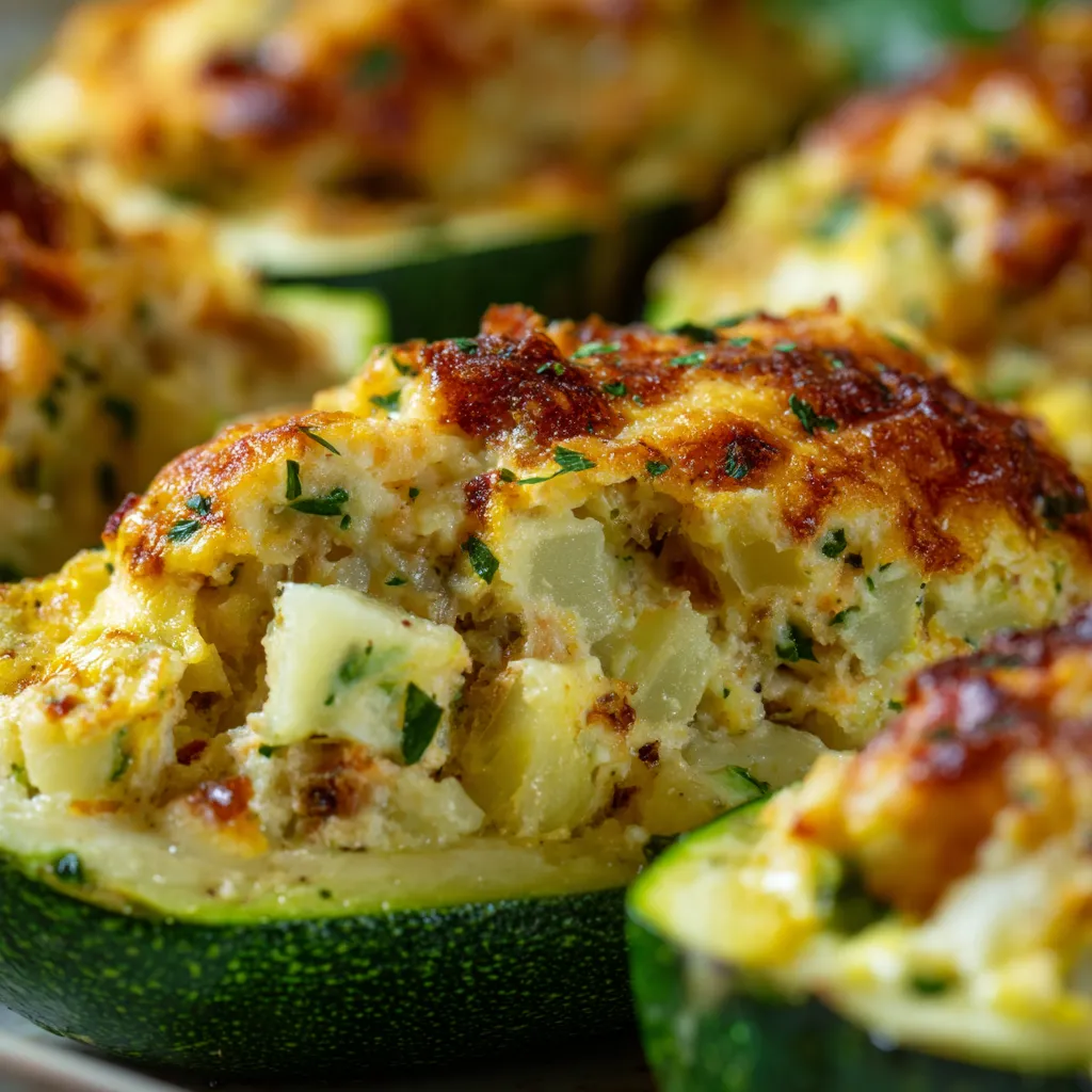 Calabacines rellenos de "tortilla española".