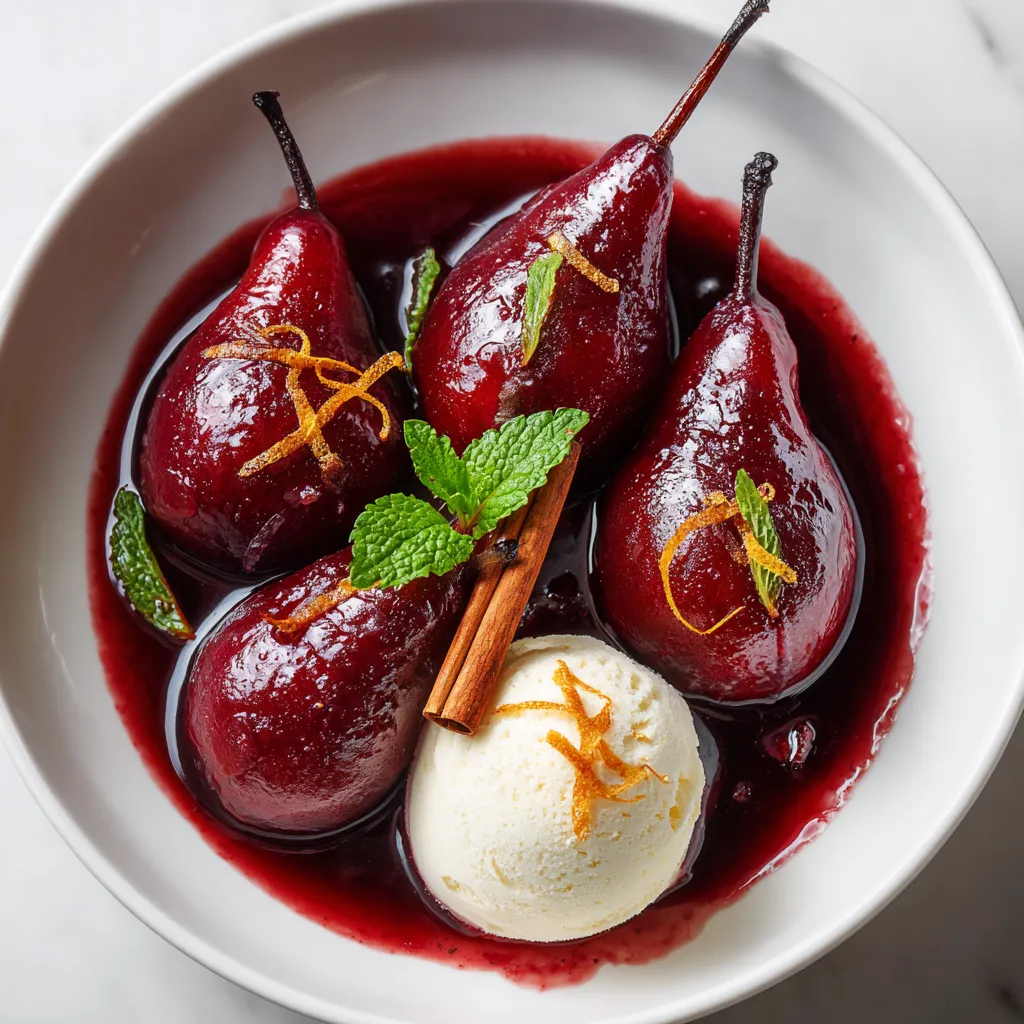 Peras al vino tinto con canela.