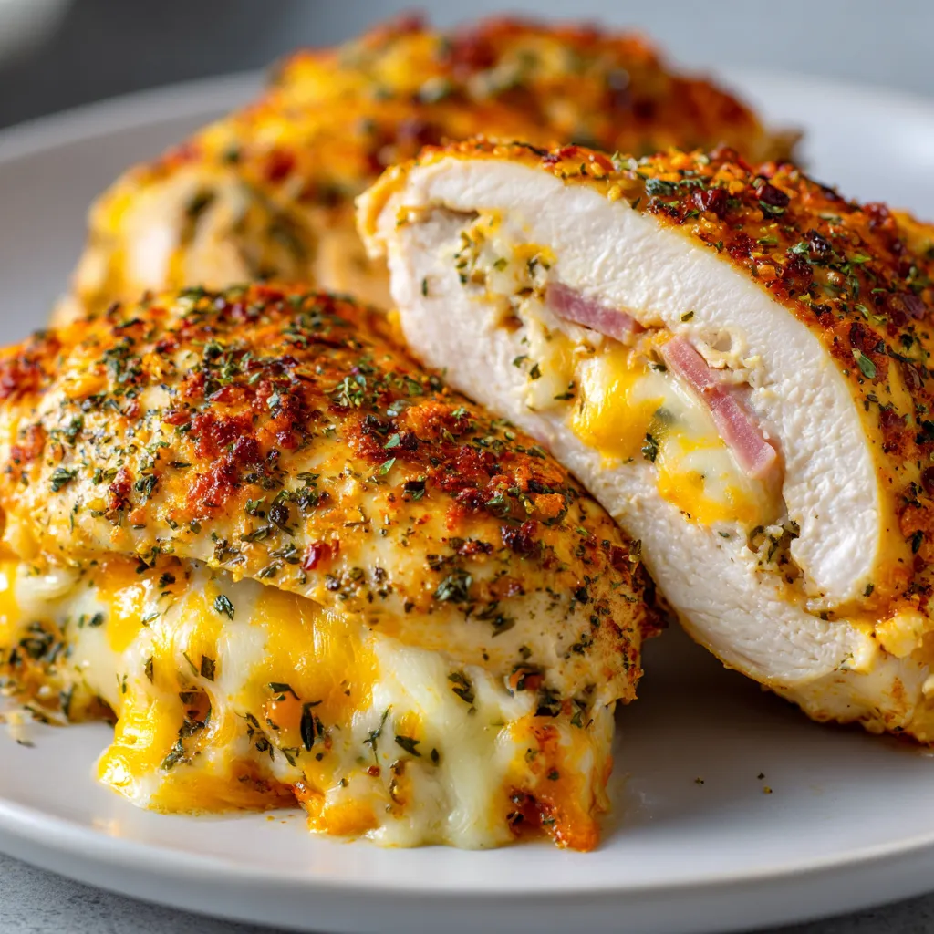 Pechugas de pollo rellenas de jamón y queso.