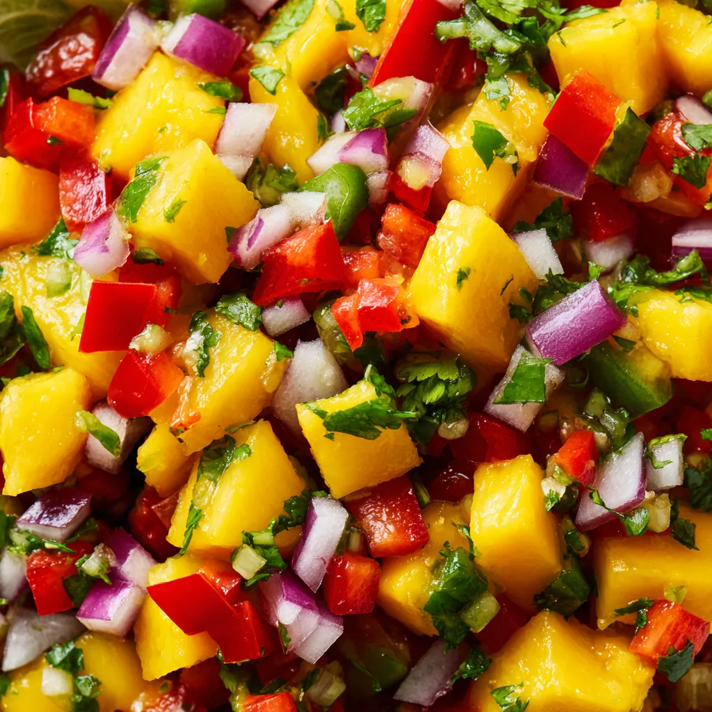 Mango salsa con cebolla y pimiento.