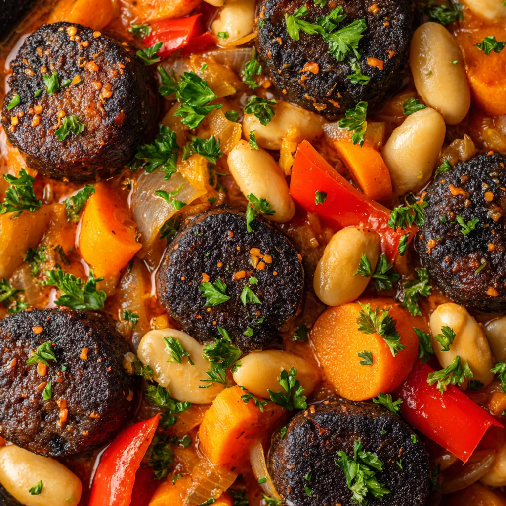 Veggie Callos con Black Butifarra y White Beans.
