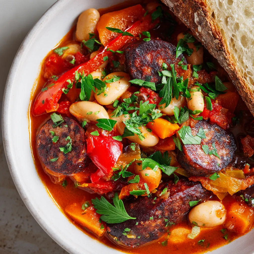 Veggie Callos con Black Butifarra y White Beans.
