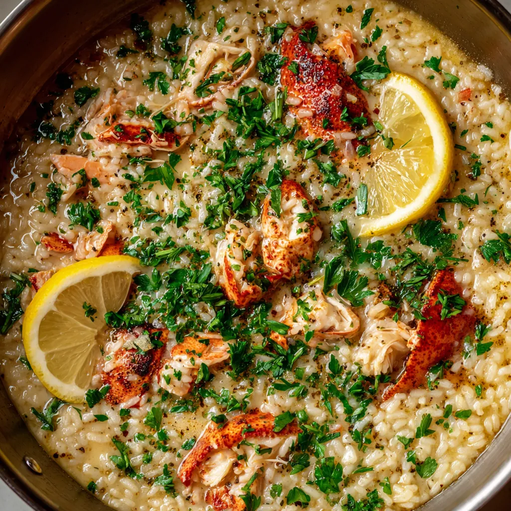 Arroz caldoso con camarones y aceite de trufa.