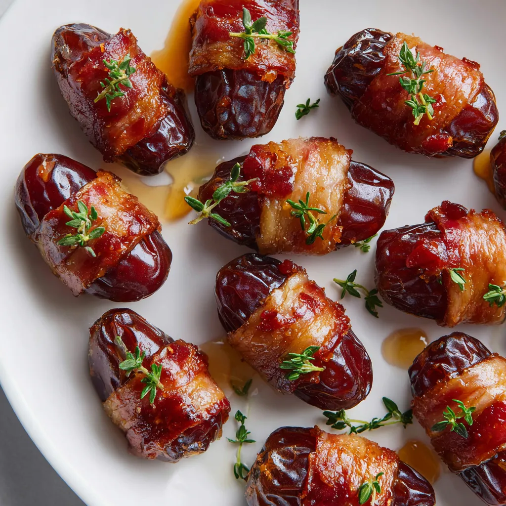 Plate of stuffed dates with iberian ham and fig paste.