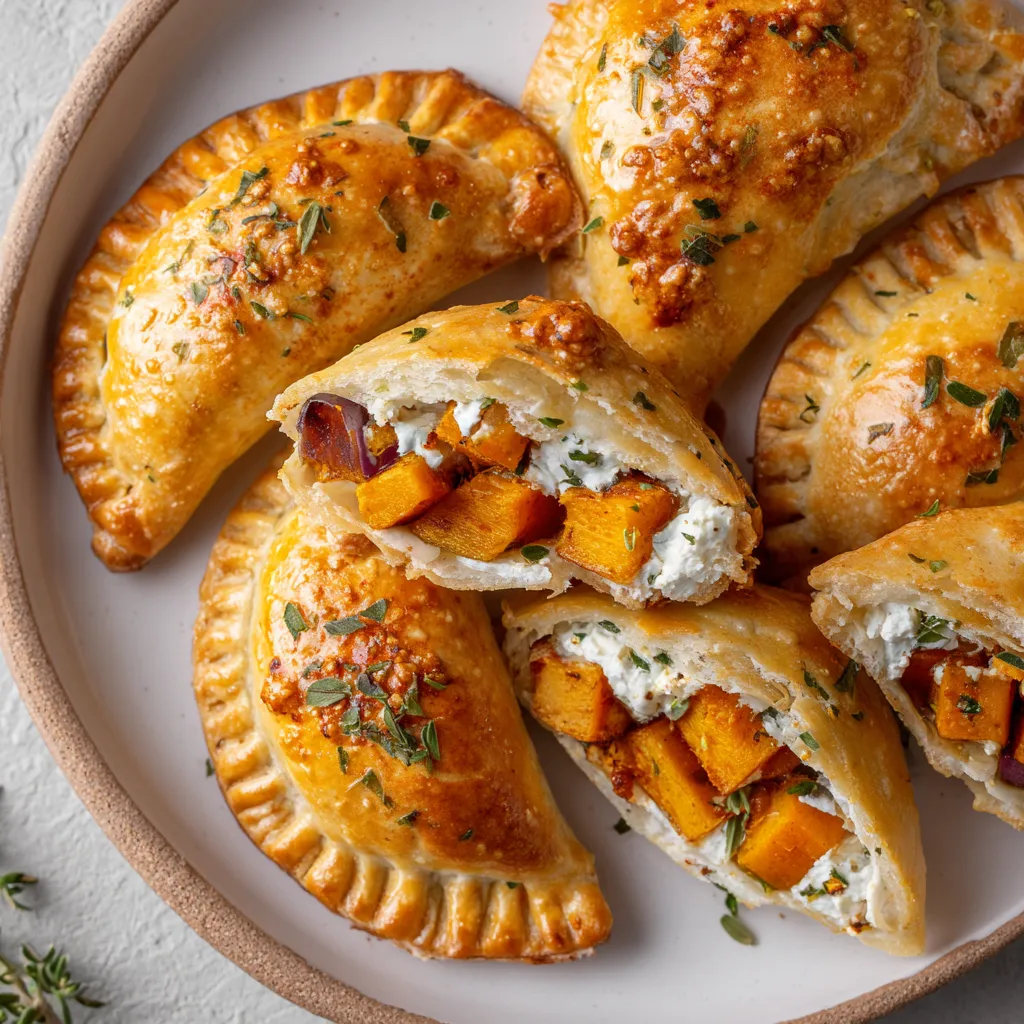Empanadas de calabaza y queso de cabra con pimentón ahumado.