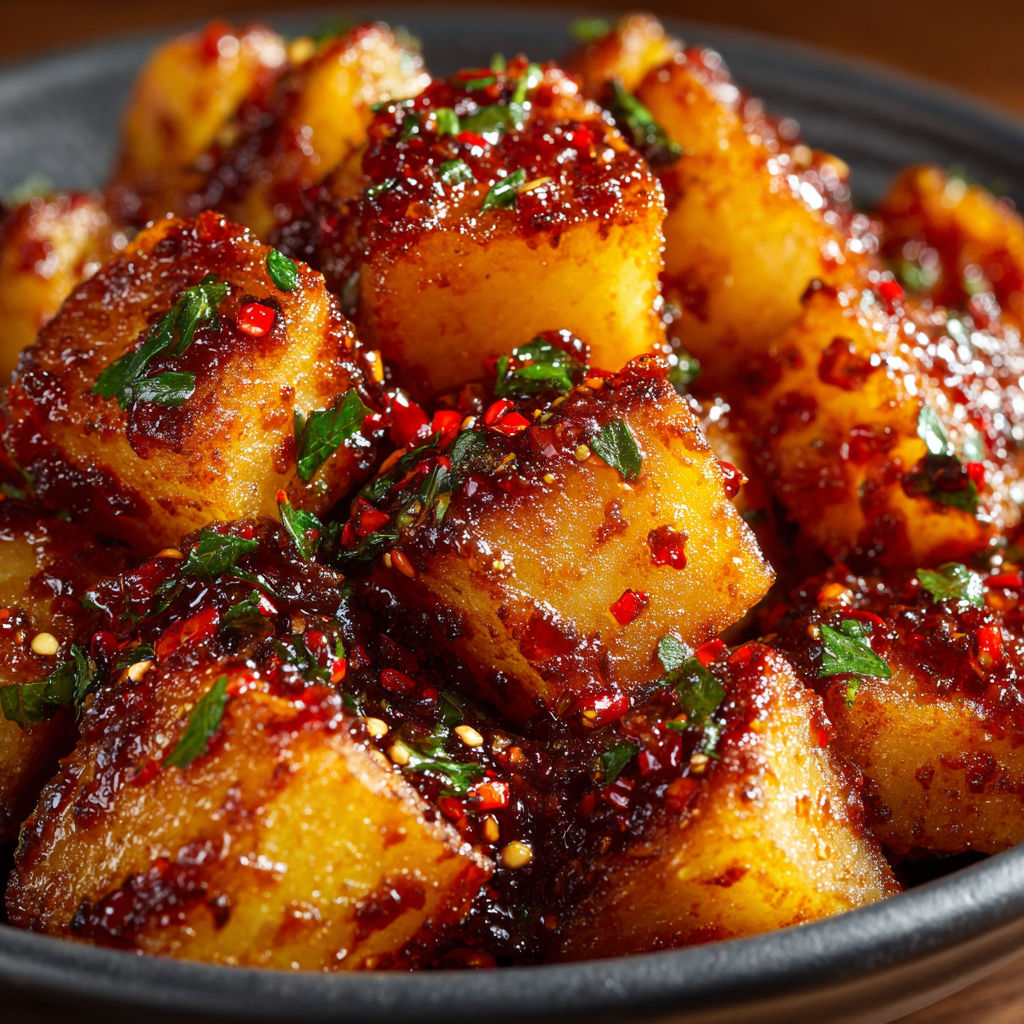 A bowl of Patatas Bravas Crujientes en Freidora de Aire con Salsa Ligera.