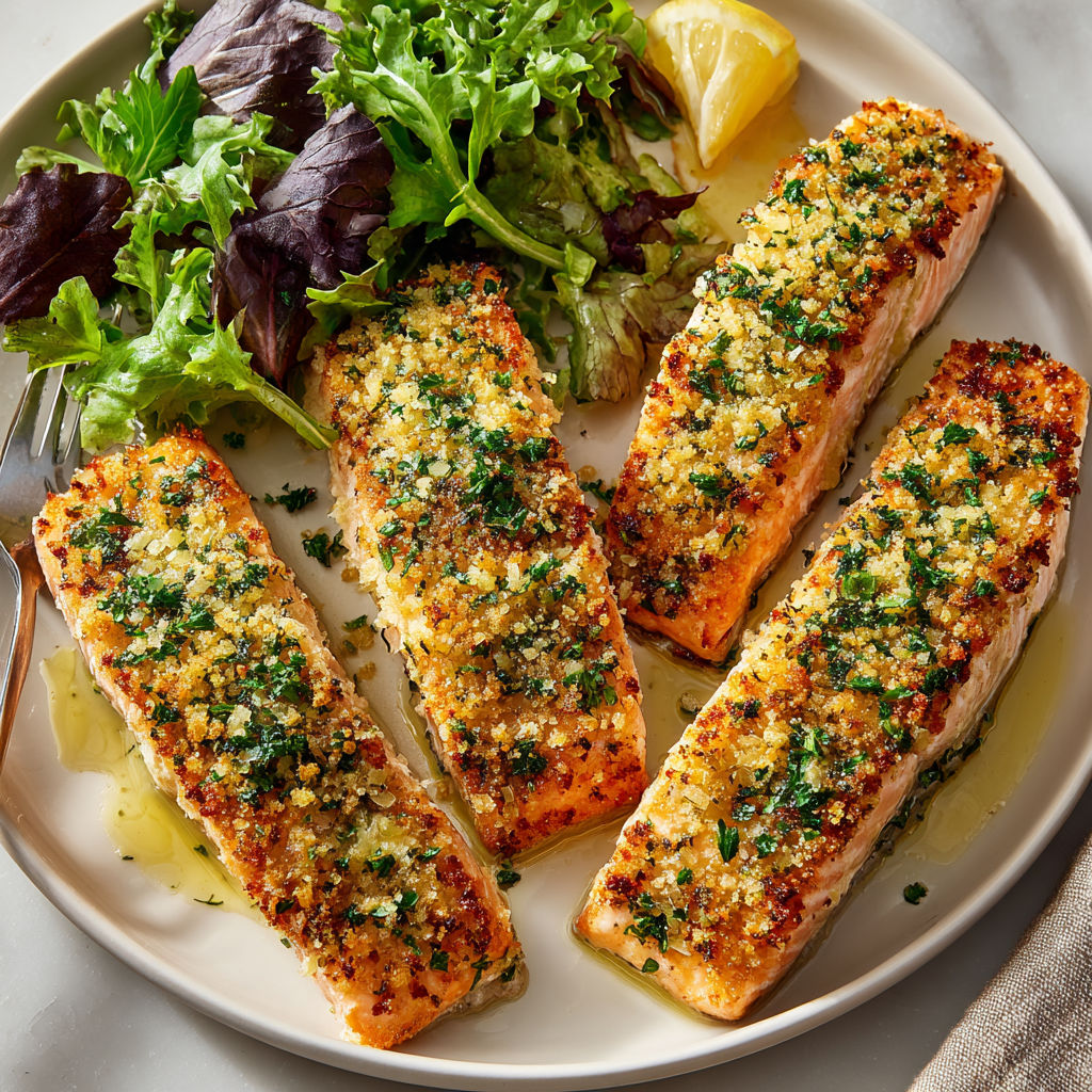A plate of salmon with herbs and citrus.