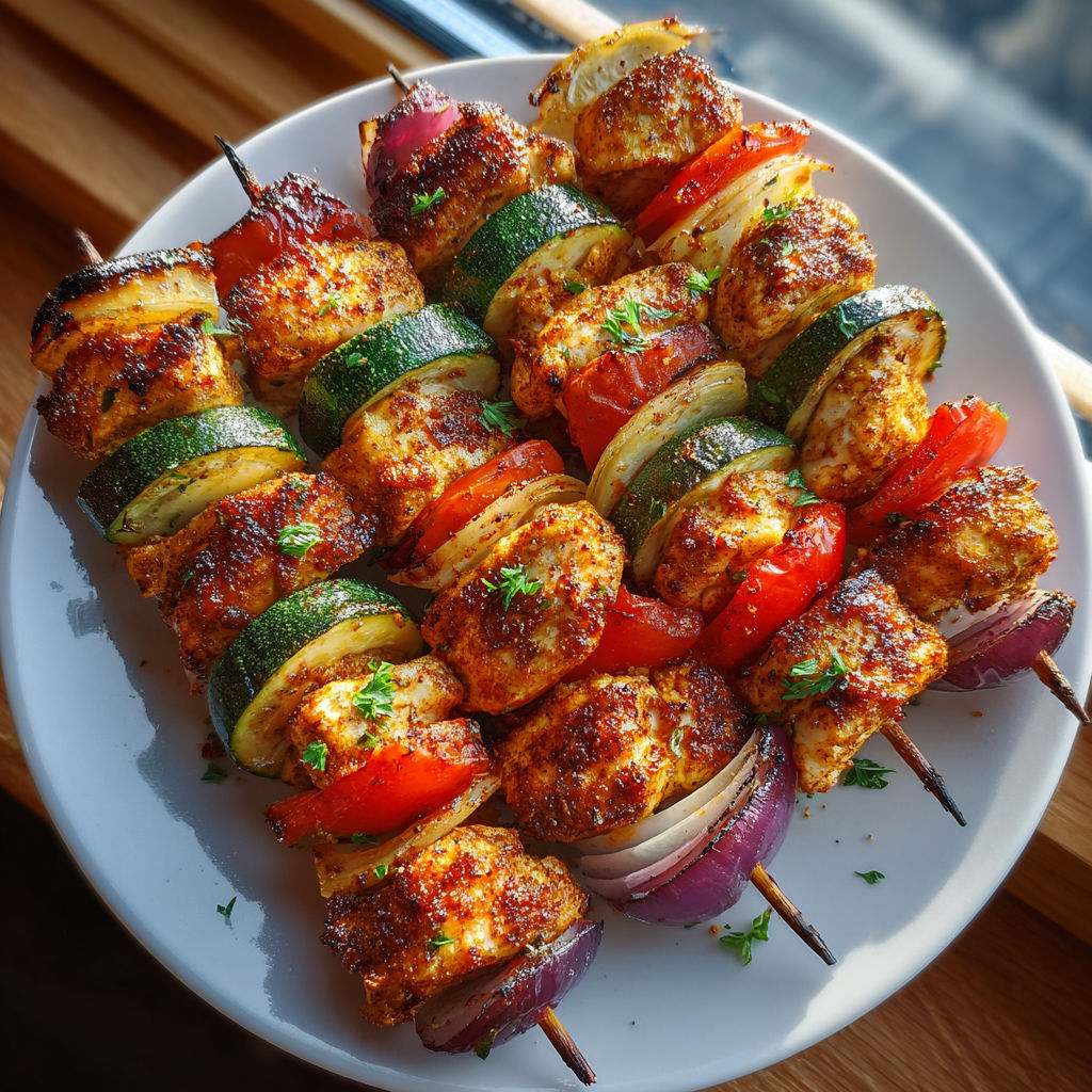 A plate of marinated chicken and vegetables.
