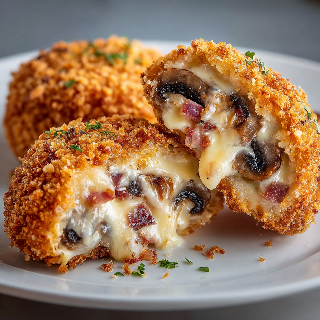 Two pieces of croquetas de setas y jamon iberico.