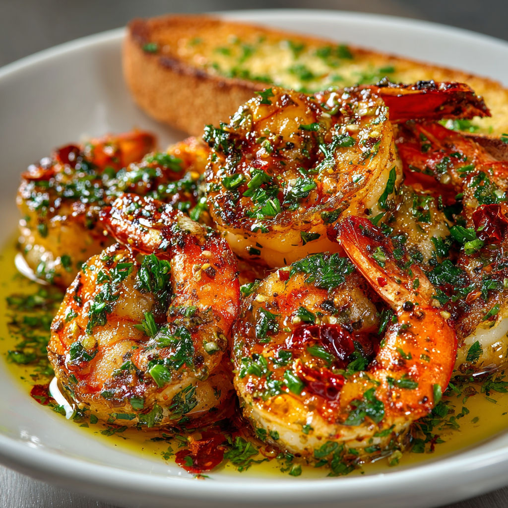 A plate of shrimp with a spicy sauce.