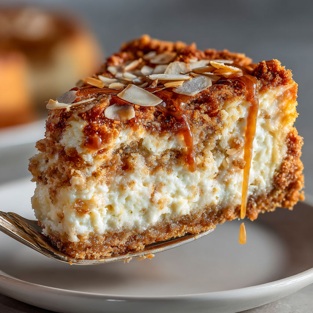 A slice of Tarta de Queso y Turrón de Jijona (Sin Horno) on a plate.