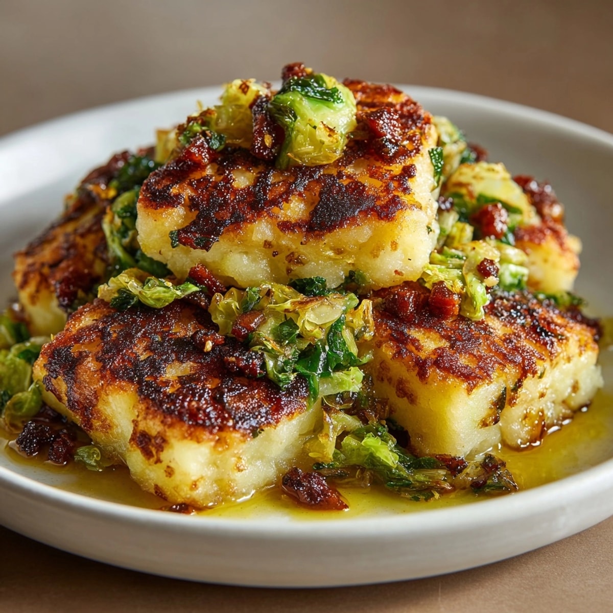 Trinxat de la Cerdanya dorado: patatas cremosas y repollo crujiente, listo para una cena reconfortante.