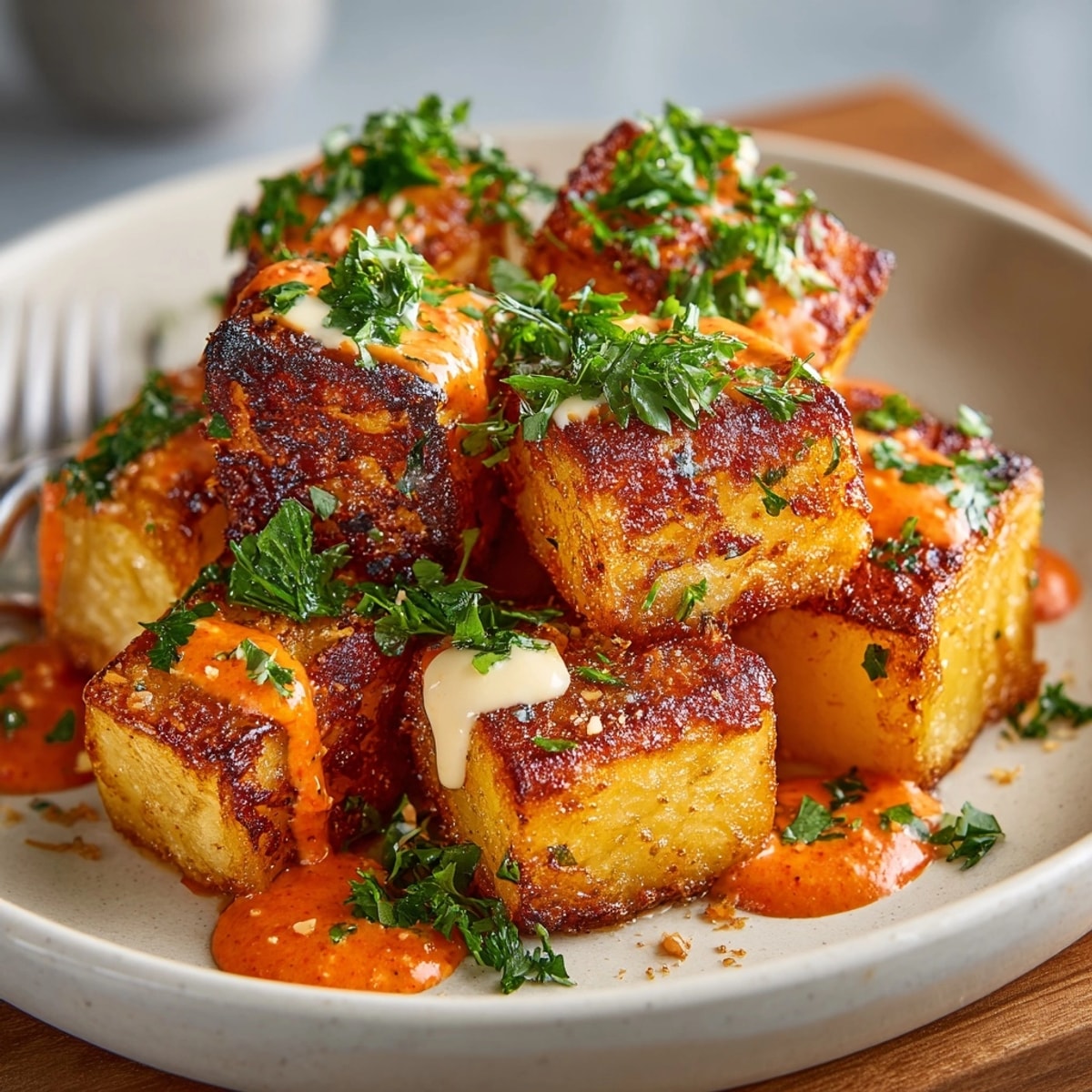 Patatas bravas caseras: una delicia española fácil, con texturas crujientes y sabores audaces.