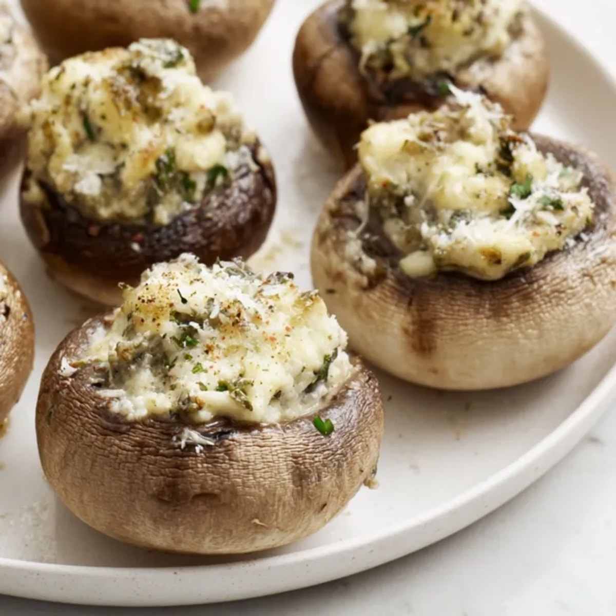 Champiñones rellenos de manchego horneados: aperitivo español cremoso y dorado, listo para servir.