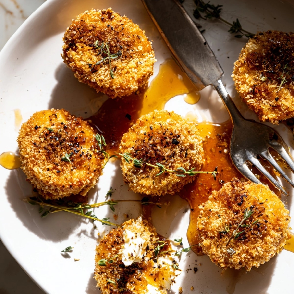 Tapas de queso de cabra tibio y cremoso, horneadas hasta dorarse y rociadas con miel.
