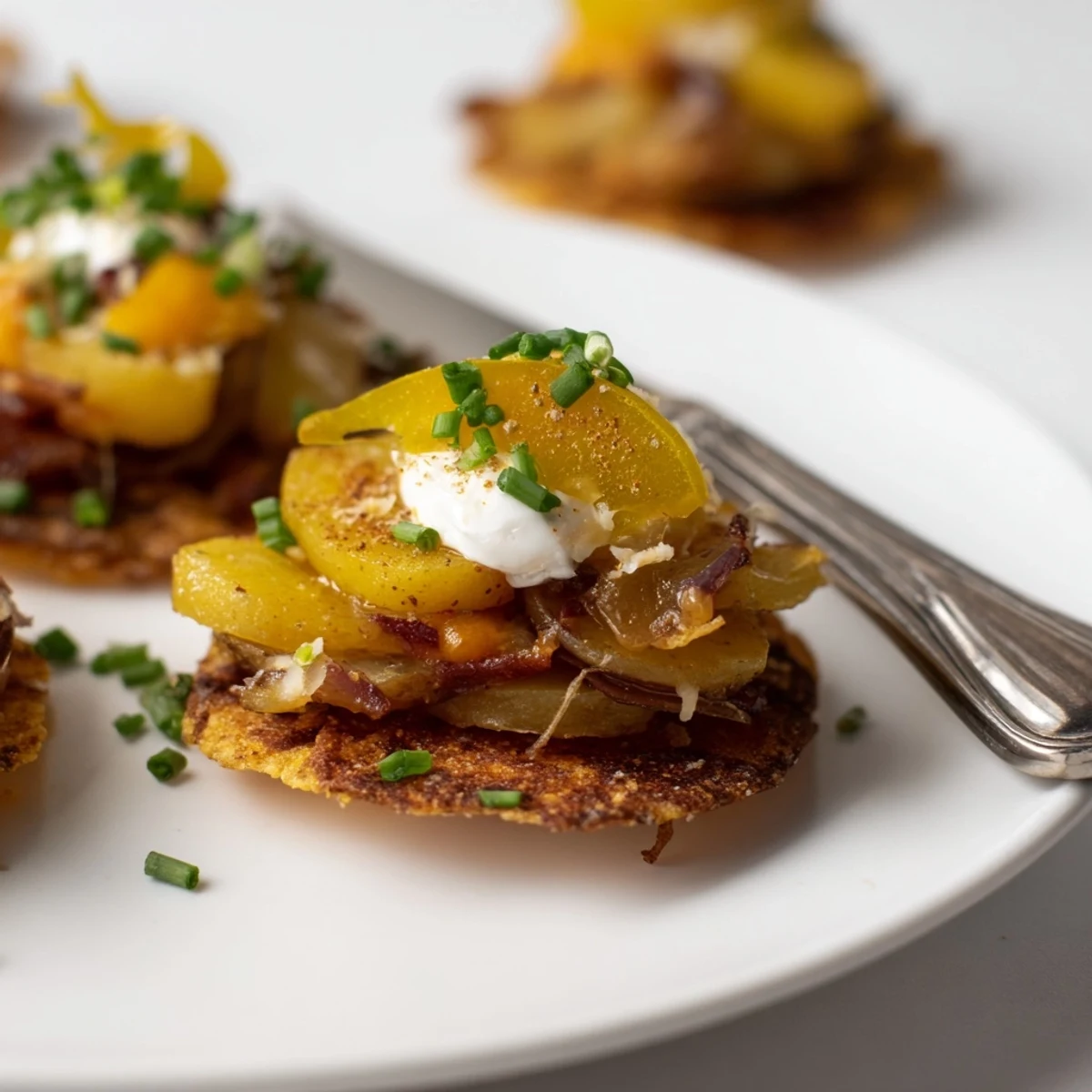 Delicious layers of potato and eggs create tantalizing Tortilla Española Nacho Bites for sharing.