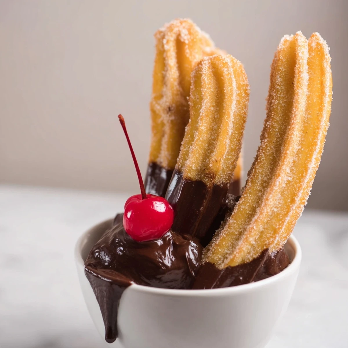 Homemade churro ice cream float drizzled with spicy chocolate sauce.  