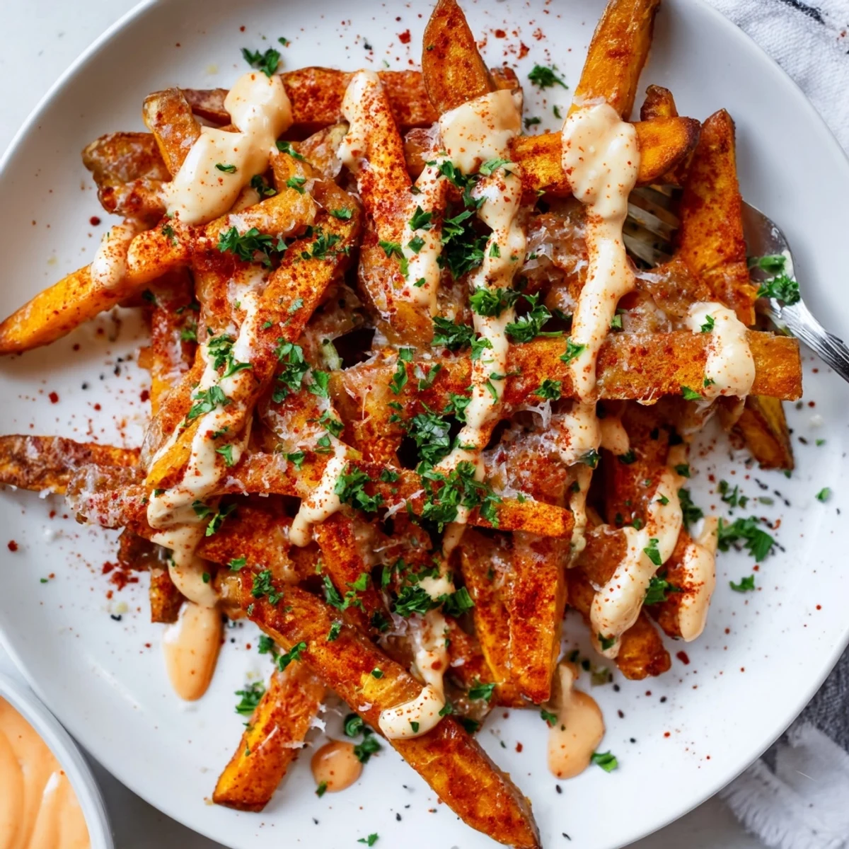 Patatas bravas estilo rebelde, acompañadas de una suave aioli de ajo cremosa.
