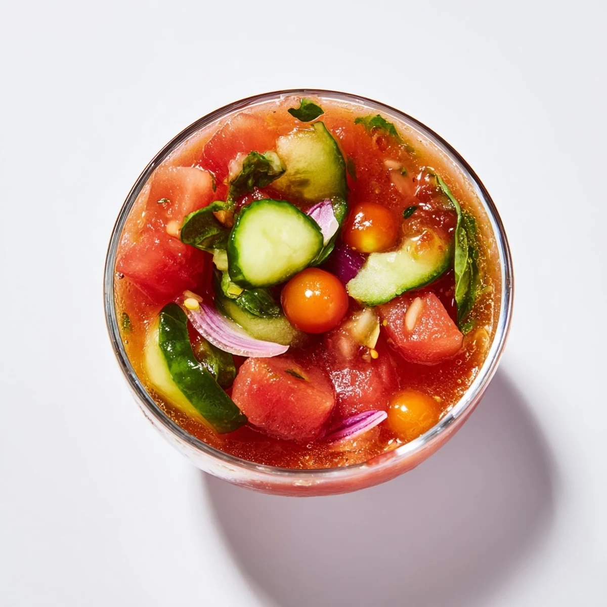 Una explosión de sabores frescos, el gazpacho de tomate y sandía en copas.  