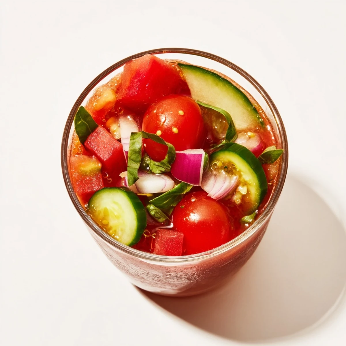 Delicioso gazpacho de tomate y sandía, ideal para una reunión al aire libre.