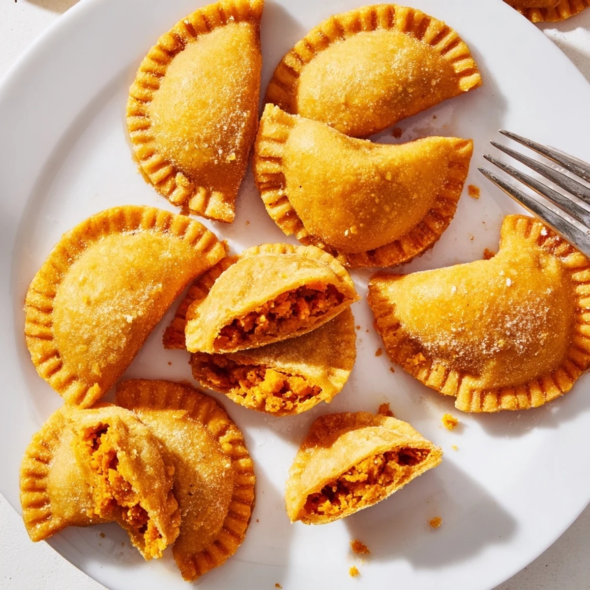 Bocados de batata especiada en deliciosas empanadas, perfectas para compartir en fiestas.  