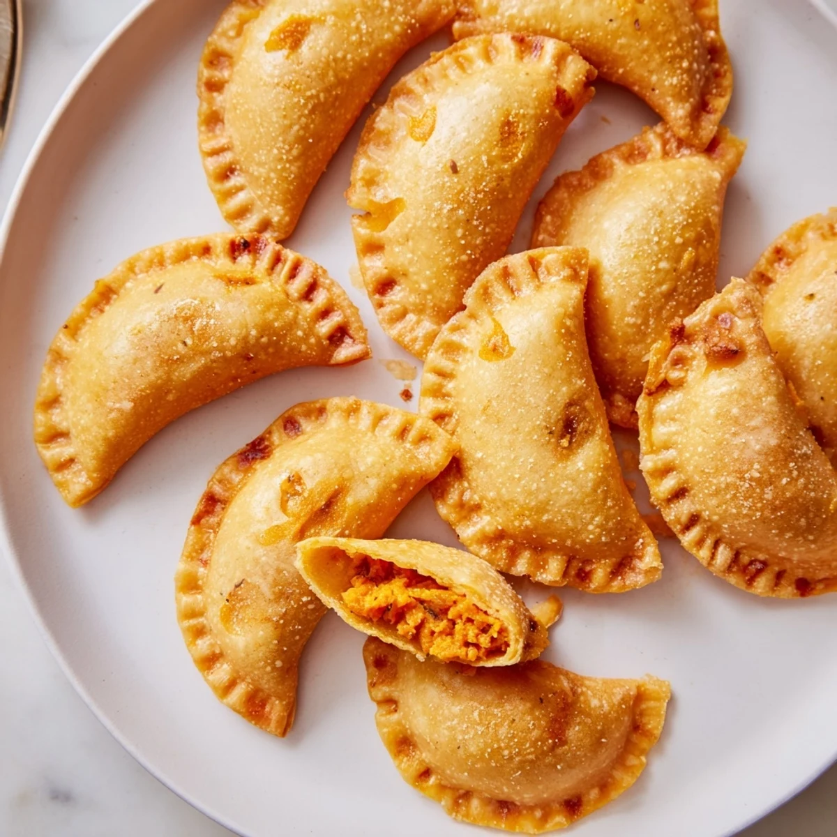Chips de empanada de batata doradas y crujientes ideales para un aperitivo delicioso.  