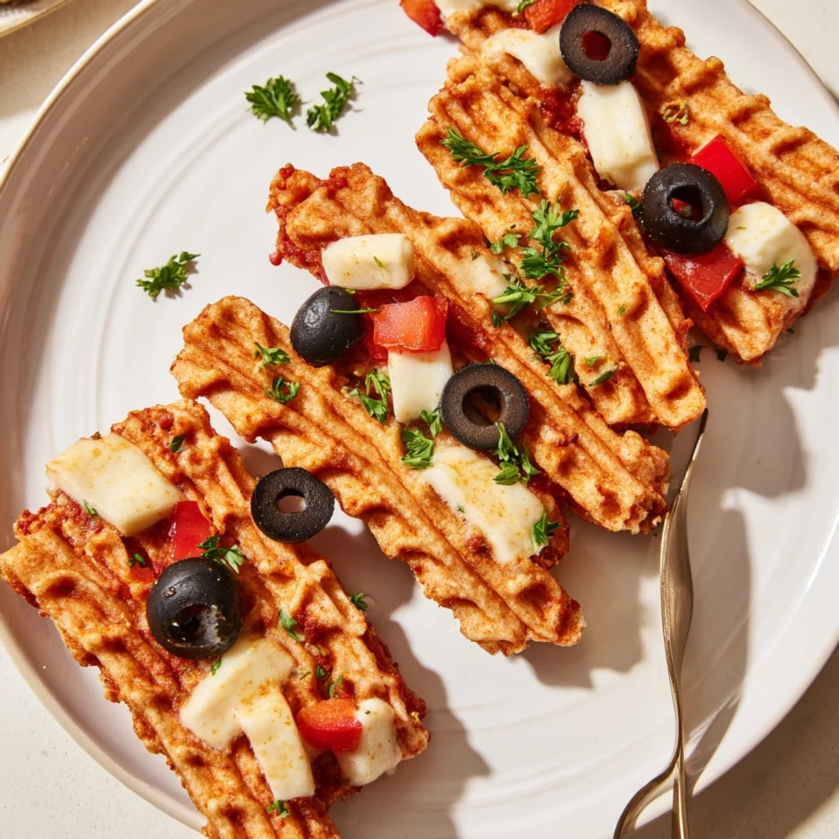 Delicioso churro vegano estilo español cubierto con salsa de tomate y queso.  