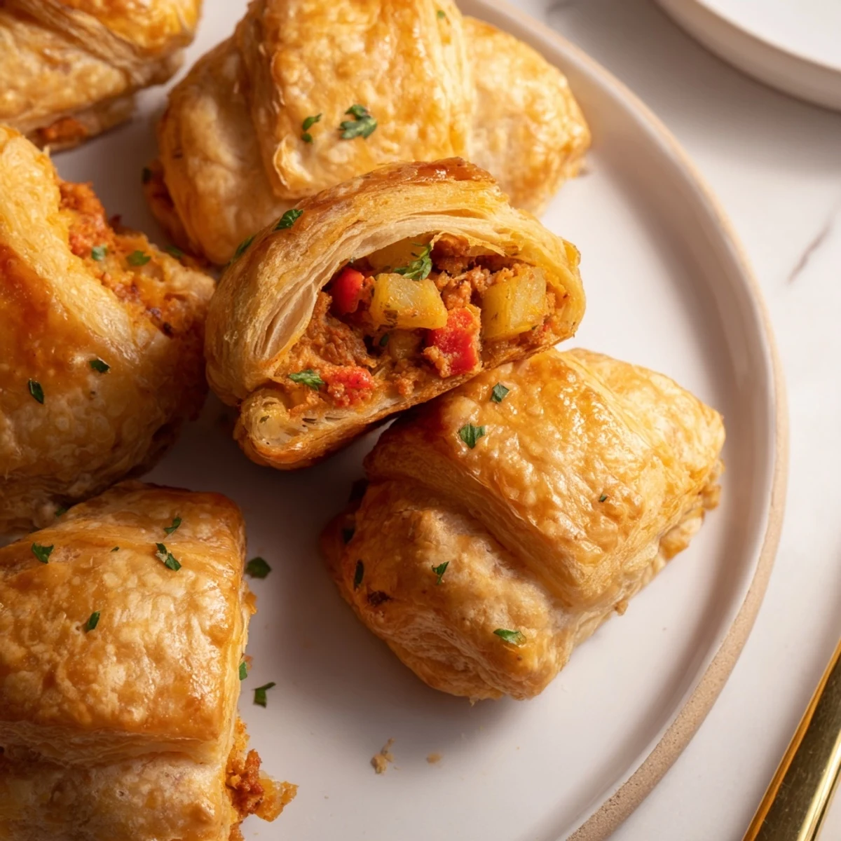 Crecientes empanadas de chorizo, rellenas de sabor picante y colores vibrantes.  