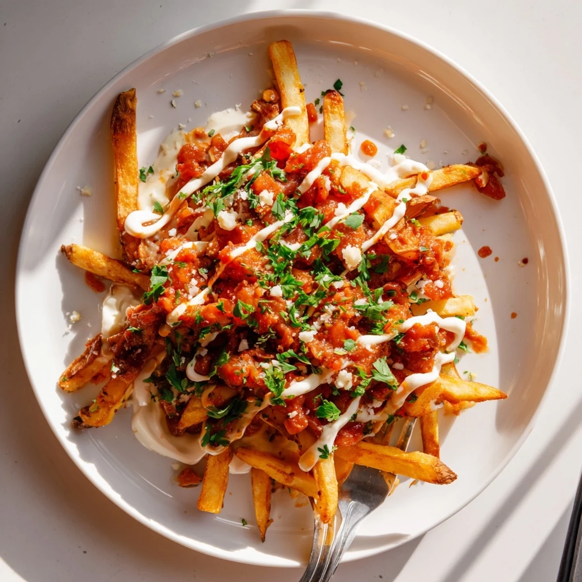 Patatas bravas en forma de papas fritas, una experiencia de sabor español irresistible.