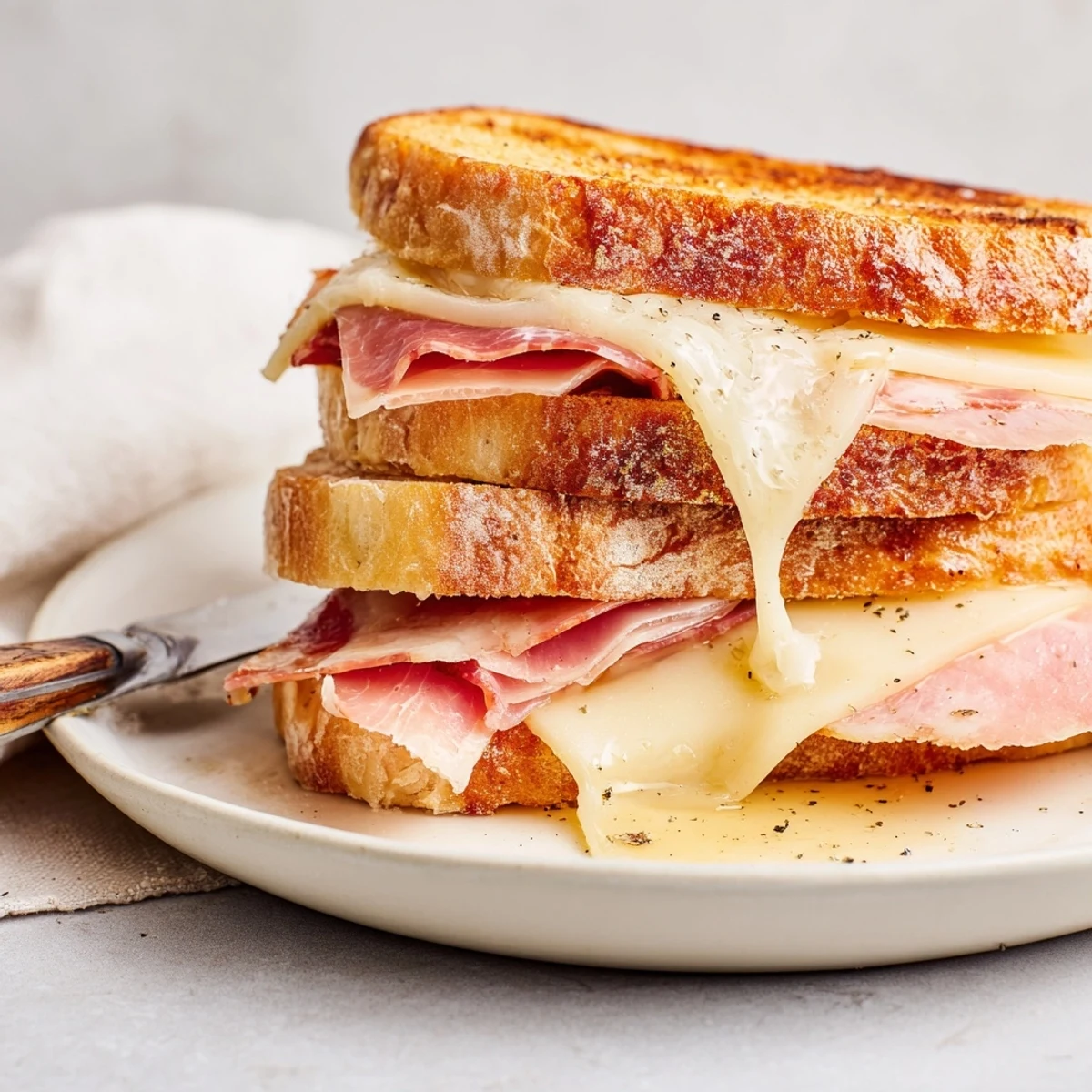 Deliciosos toasties de queso manchego y jamón, ideales para un aperitivo sabroso.  